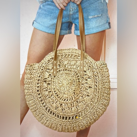 threaded pear Handbags - Bohemian Straw Woven Round Bag